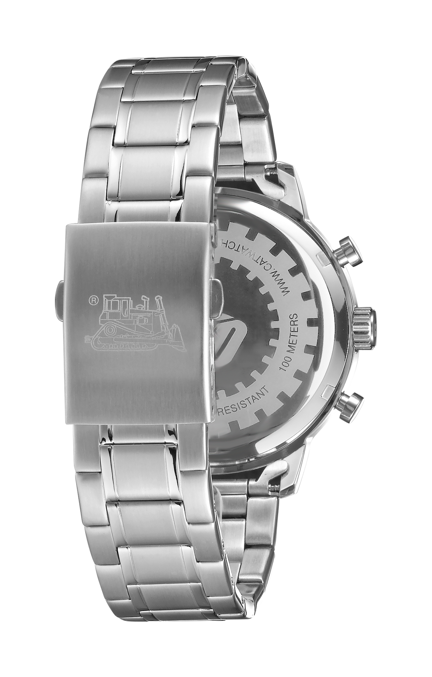 Reloj de vela con esfera negra y correa de acero inoxidable.