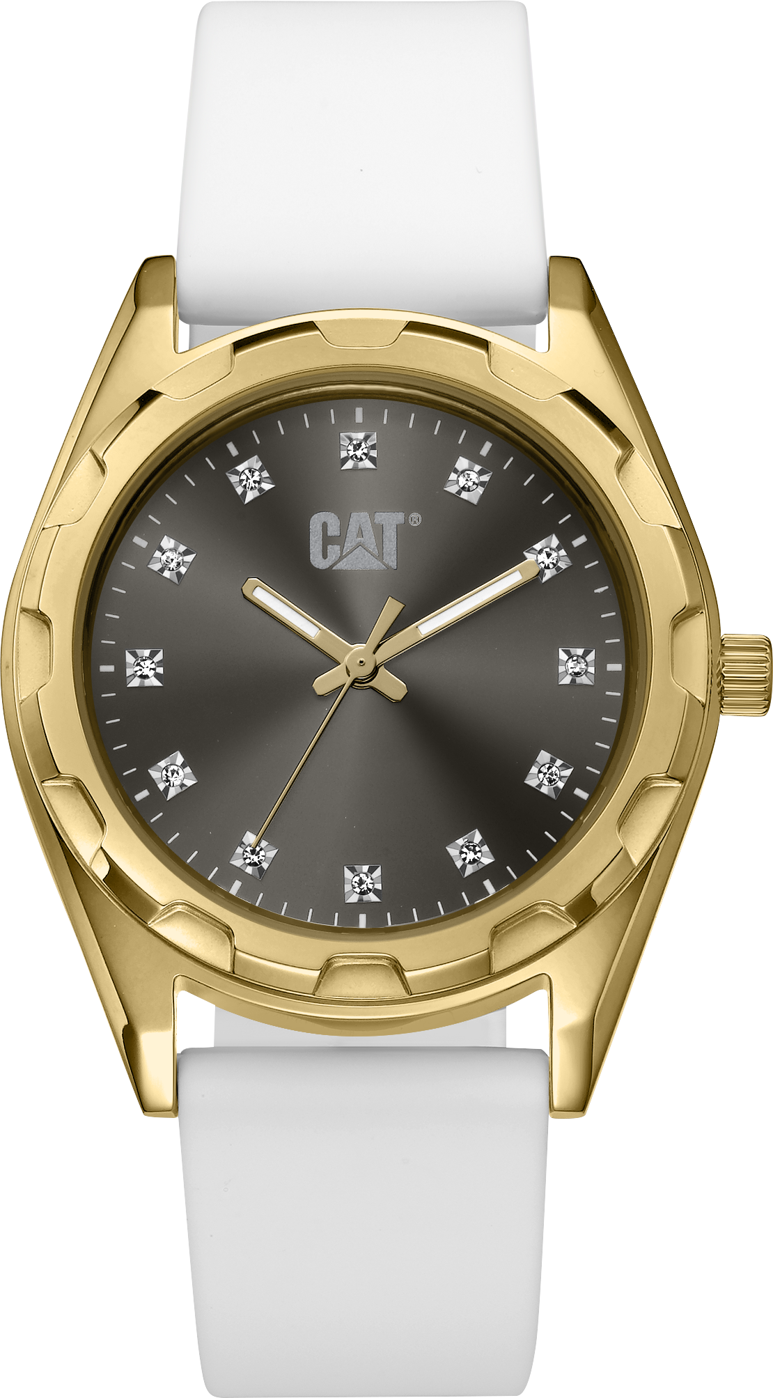 Reloj Cali Lady de acero inoxidable con esfera gris y correa de silicona blanca