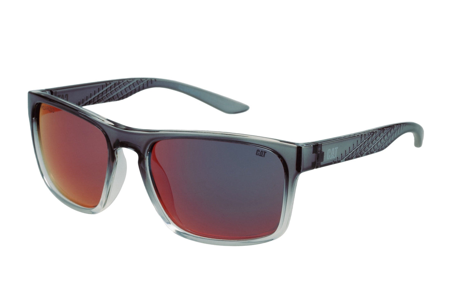 Gafas de sol con forma de huella de neumático, color gris brillante y lente de espejo rojo