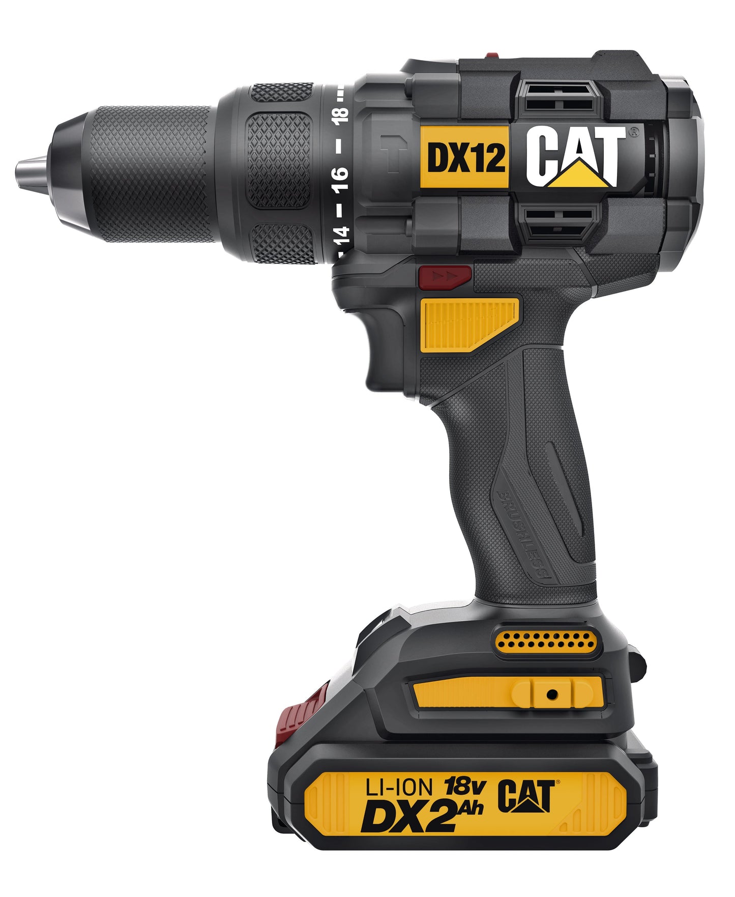 Taladro percutor inalámbrico de 18 V sin escobillas de 1/2″ con dos baterías