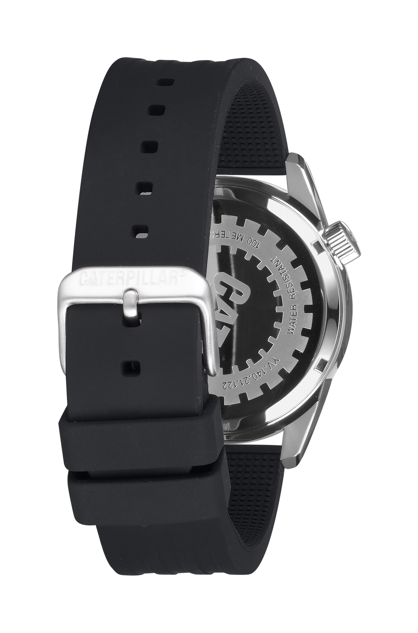 Reloj Icon de acero inoxidable con esfera negra y plateada y correa de silicona.