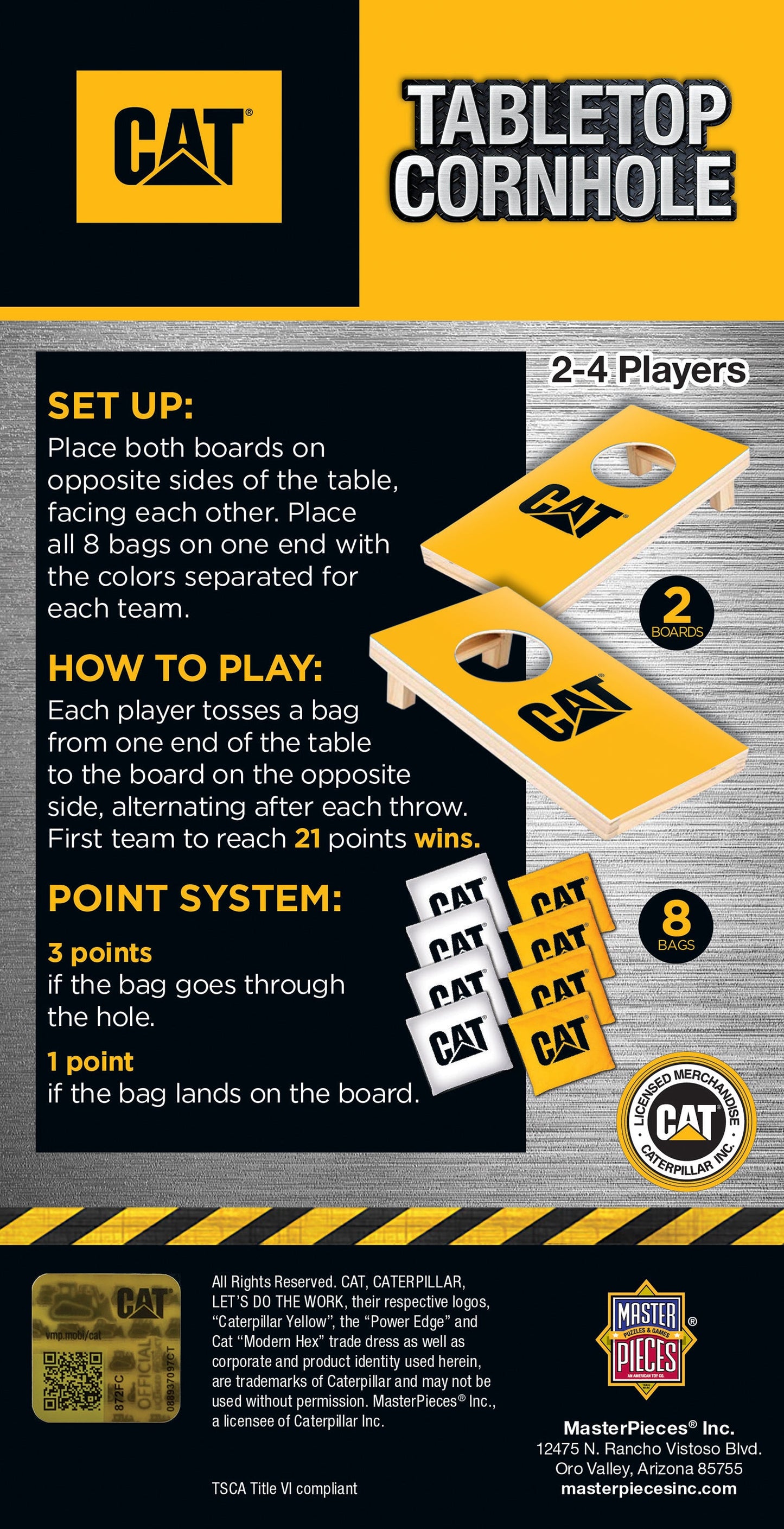Juego de cornhole de mesa de oruga