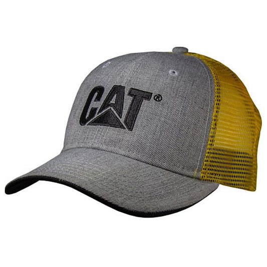 Lana gris con gorra de malla amarilla