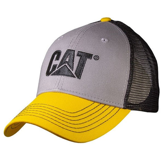 Gorra gris de perfil bajo con costura gruesa y malla negra