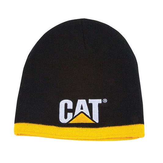 Gorro de punto negro con rayas amarillas