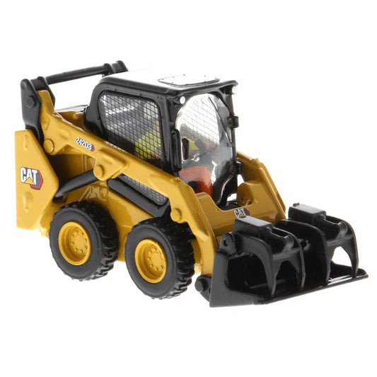 Cargadora compacta 242D3 a escala 1:50 con cucharón de uso general, horquilla y cucharón con pinza