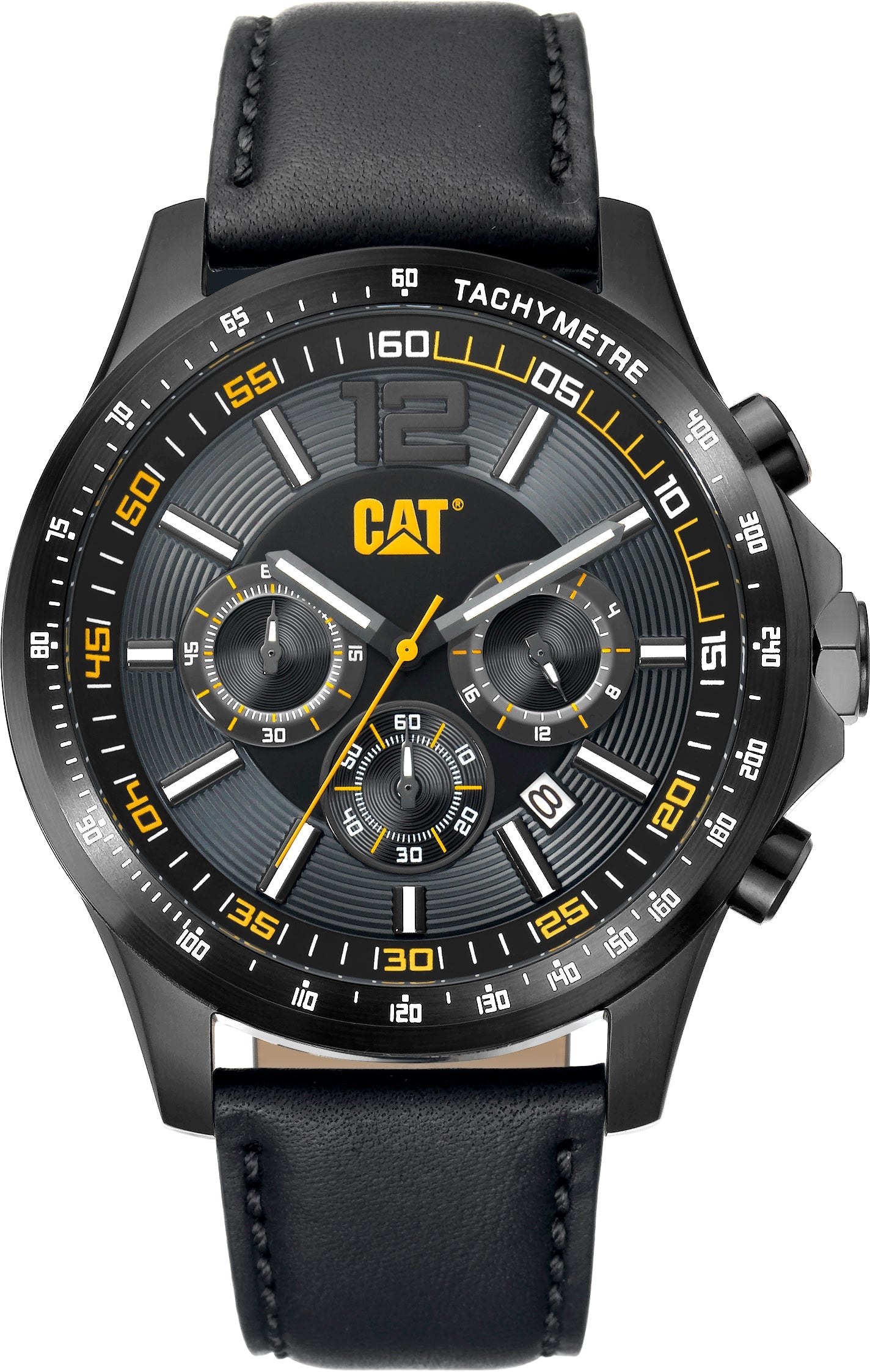 Reloj Cat® Multi Negro y Correa de Cuero Negra
