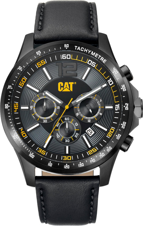 Reloj Cat® Multi Negro y Correa de Cuero Negra