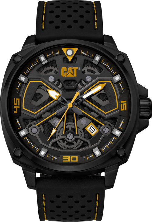 Reloj Tokyo con esfera negra y amarilla, acero inoxidable y correa de silicona.