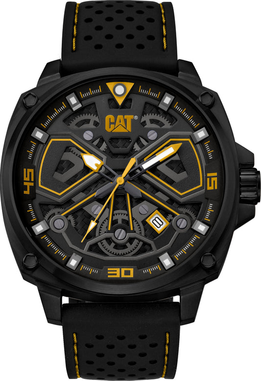 Reloj Tokyo con esfera negra y amarilla, acero inoxidable y correa de silicona.
