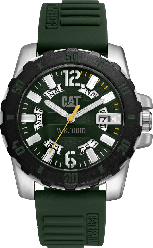 Reloj Barricade de acero con esfera verde y correa de silicona