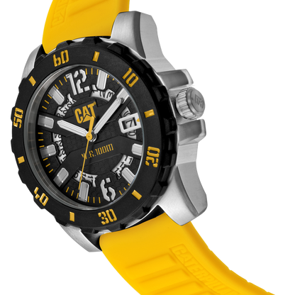 Reloj Steel Barricade con esfera negra y correa de silicona amarilla