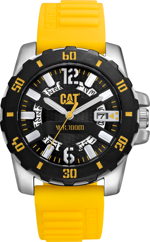 Reloj Steel Barricade con esfera negra y correa de silicona amarilla