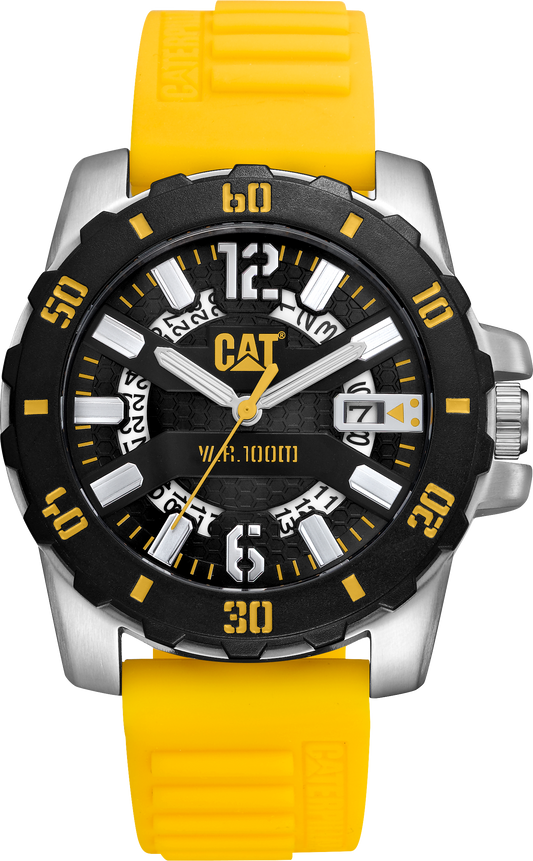 Reloj Steel Barricade con esfera negra y correa de silicona amarilla