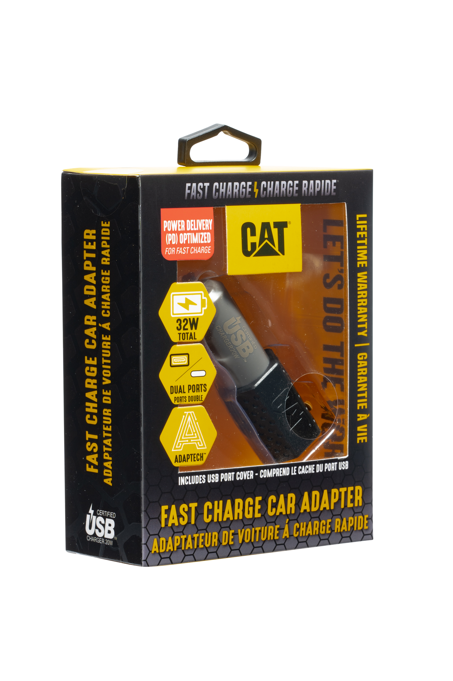 Adaptador de CC para vehículo con suministro de energía USB dual CAT®