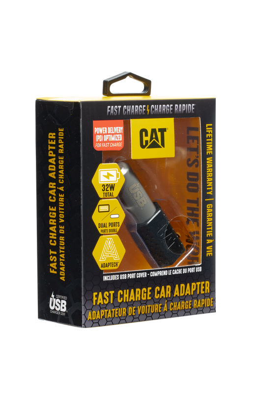 Adaptador de CC para vehículo con suministro de energía USB dual CAT®