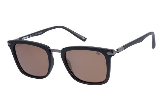 Gafas de sol contemporáneas en negro mate con lente de espejo dorado claro