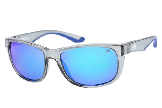 Gafas de sol clásicas gris brillante con lente de espejo azul