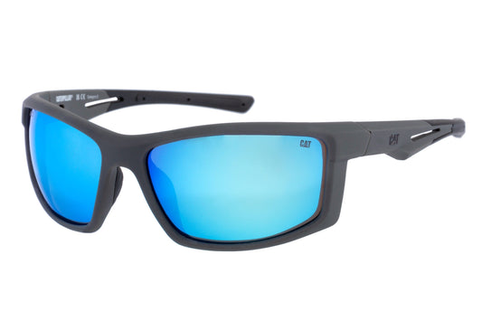 Gafas de sol envolventes de color gris mate con lente de espejo azul