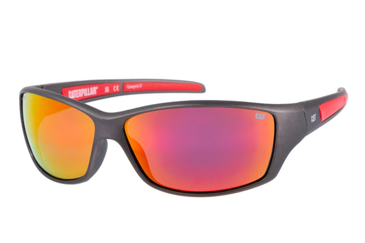 Gafas de sol elegantes en gris mate con lente de espejo rojo