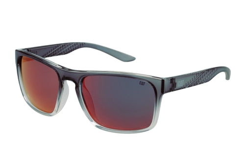 Gafas de sol con forma de huella de neumático, color gris brillante y lente de espejo rojo