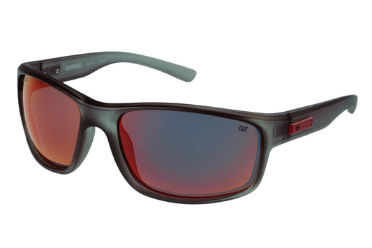 Gafas de sol con placa de metal gris mate y lente de espejo rojo
