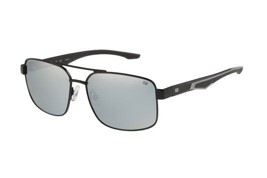 Gafas de sol de aviador de metal negro mate con lente plateada brillante