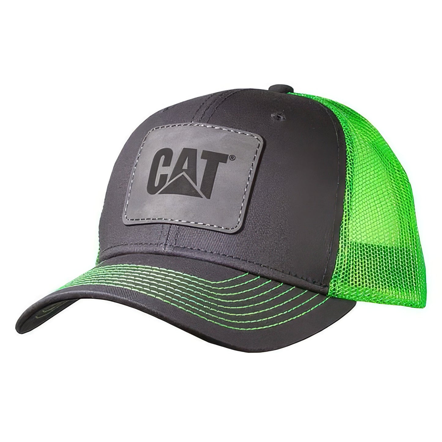 Gorra industrial gris con malla neón