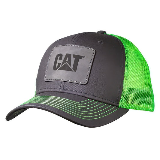 Gorra industrial gris con malla neón