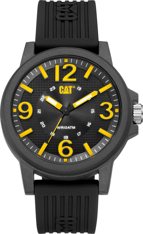 Reloj Groovy con esfera negra/amarilla de policarbonato y correa de silicona