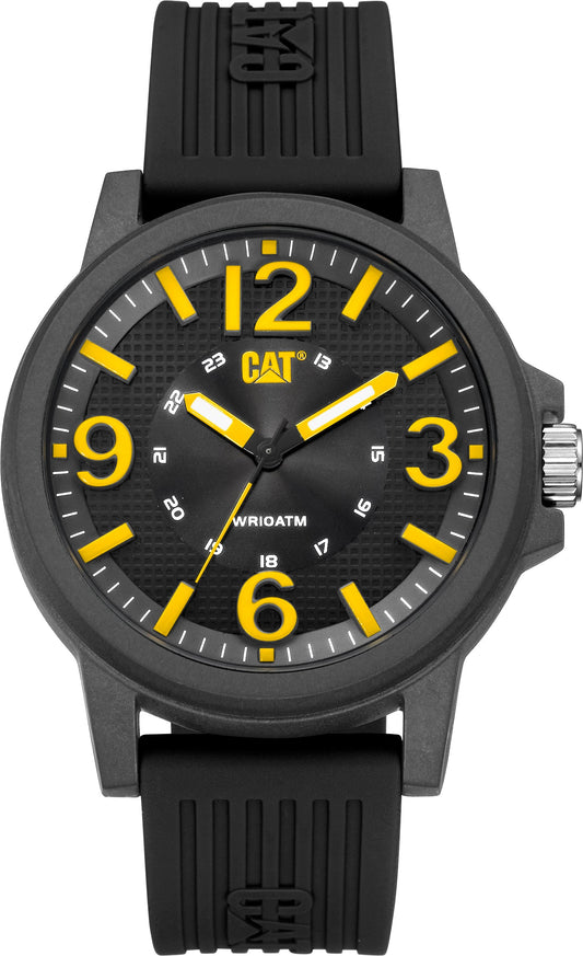Reloj Groovy con esfera negra/amarilla de policarbonato y correa de silicona