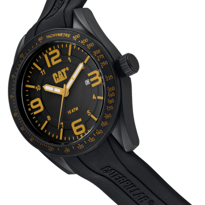 Reloj Oceanía con esfera negra y amarilla y correa de silicona