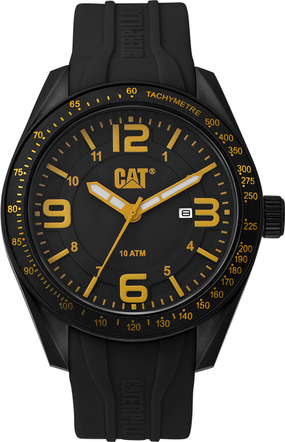 Reloj Oceanía con esfera negra y amarilla y correa de silicona