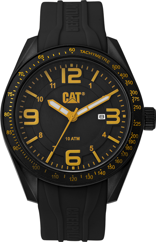 Reloj Oceanía con esfera negra y amarilla y correa de silicona