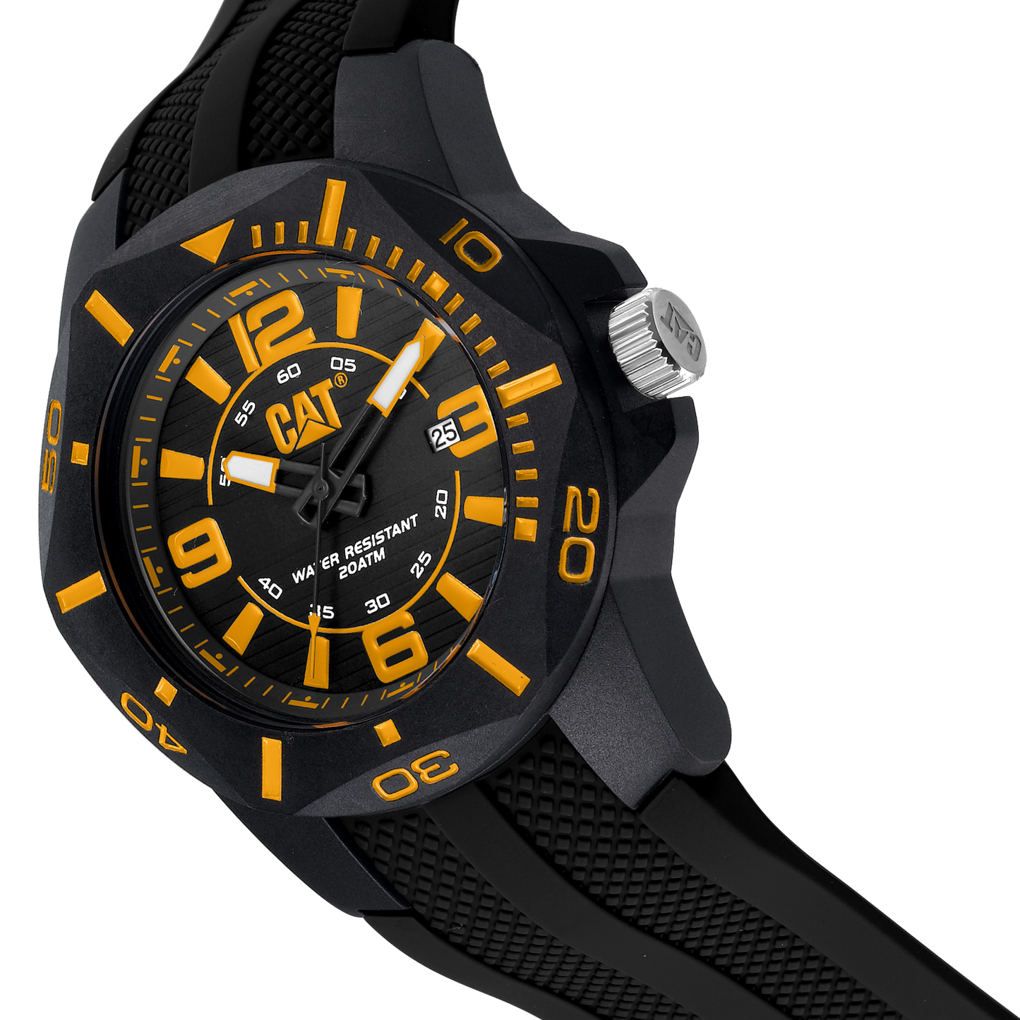 Reloj de buceo con esfera amarilla y negra y correa de silicona