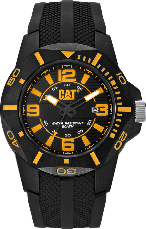 Reloj de buceo con esfera amarilla y negra y correa de silicona