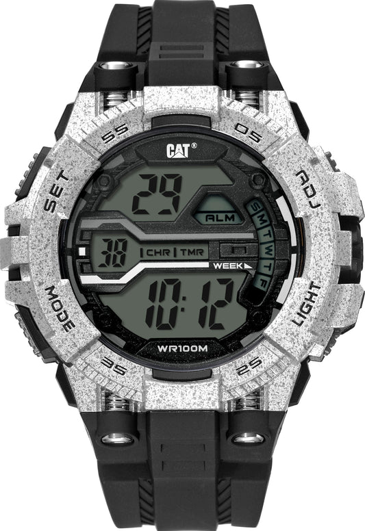 Reloj digital Cat® con caja de acero inoxidable y correa de caucho