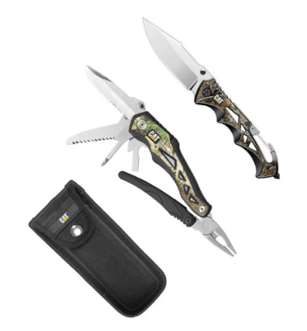Caja de regalo de 2 herramientas múltiples y cuchillo con camuflaje de árbol real